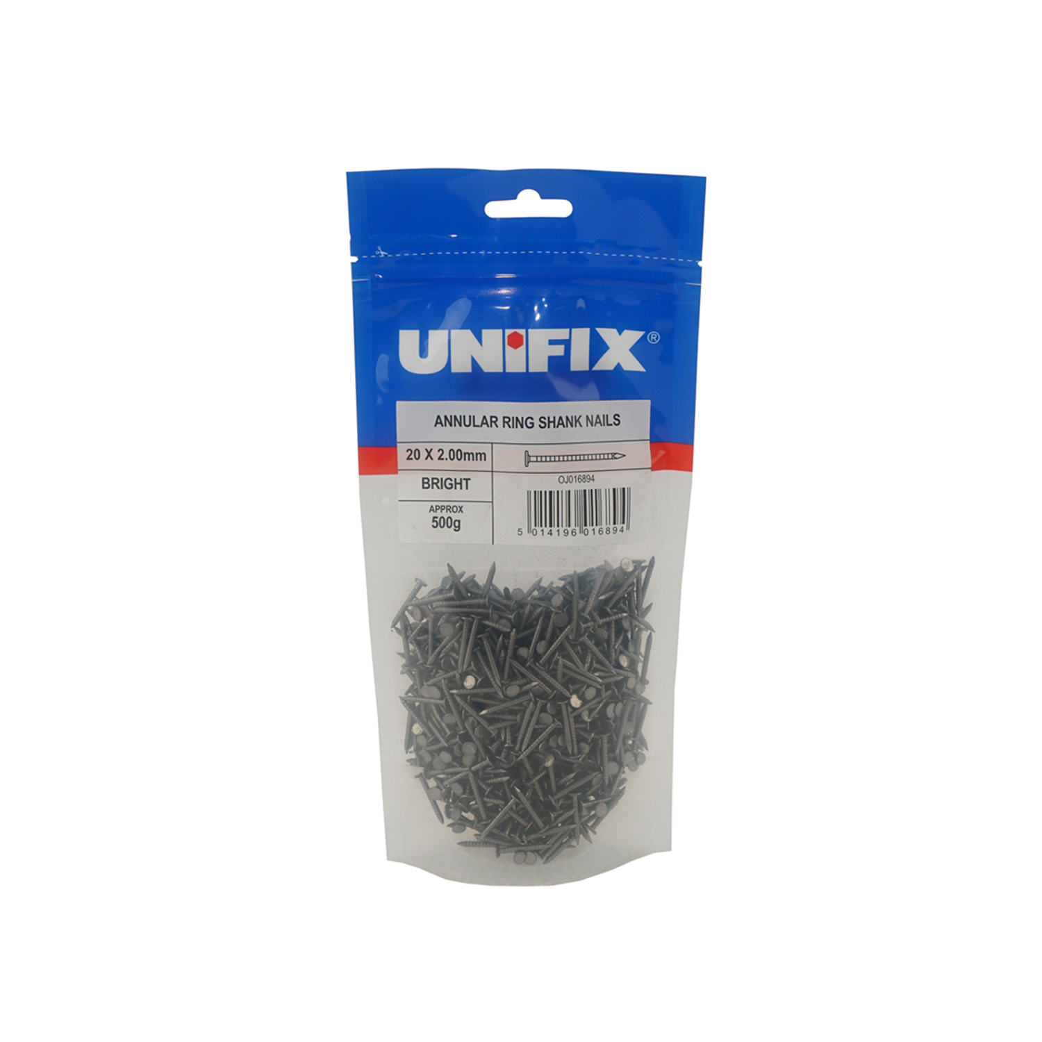 Unifix Bright Annular Ring Shank Nails Ce - 50 X 2.65Mm (500G Bag) (Box Of 5) - Grey