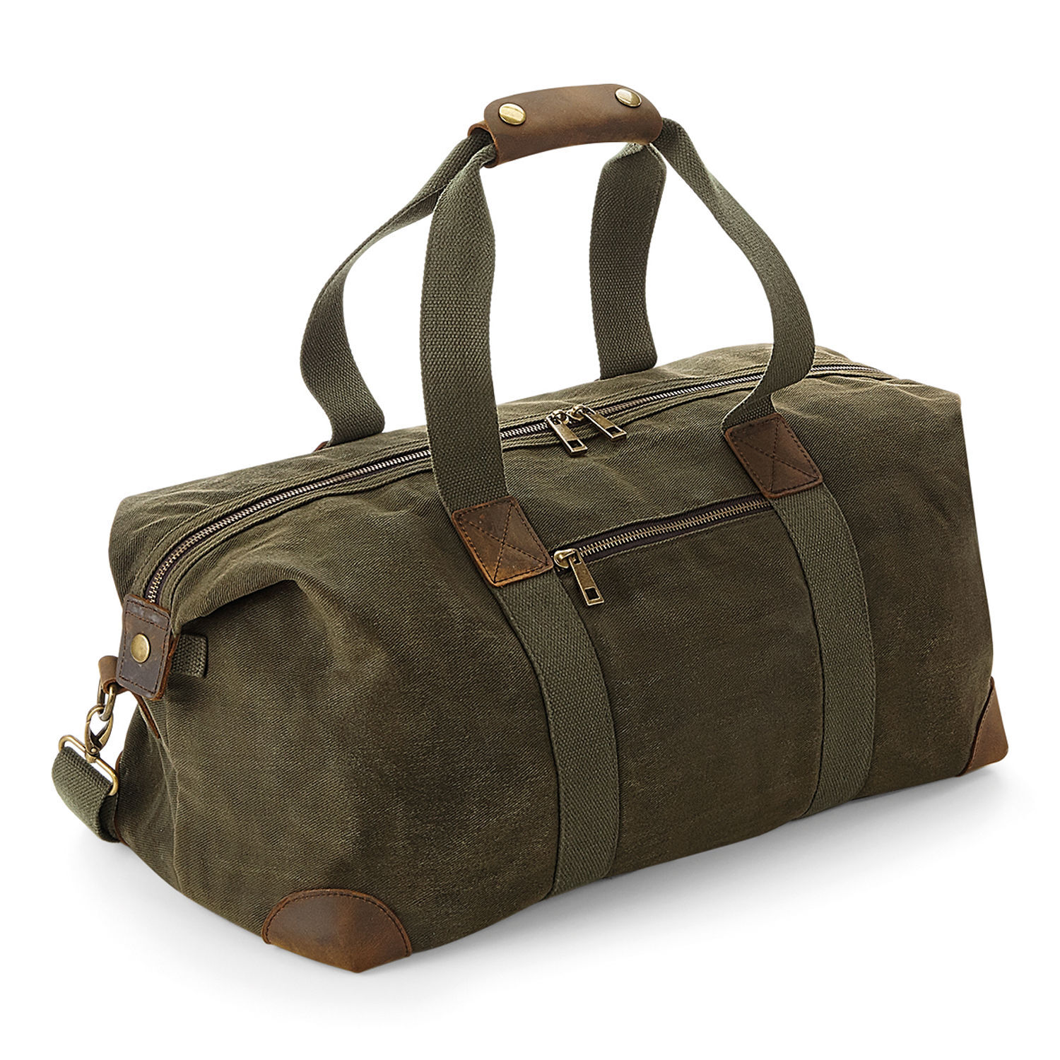 Quadra Heritage Leather Accented Waxed Canvas Holdall - Olive Green