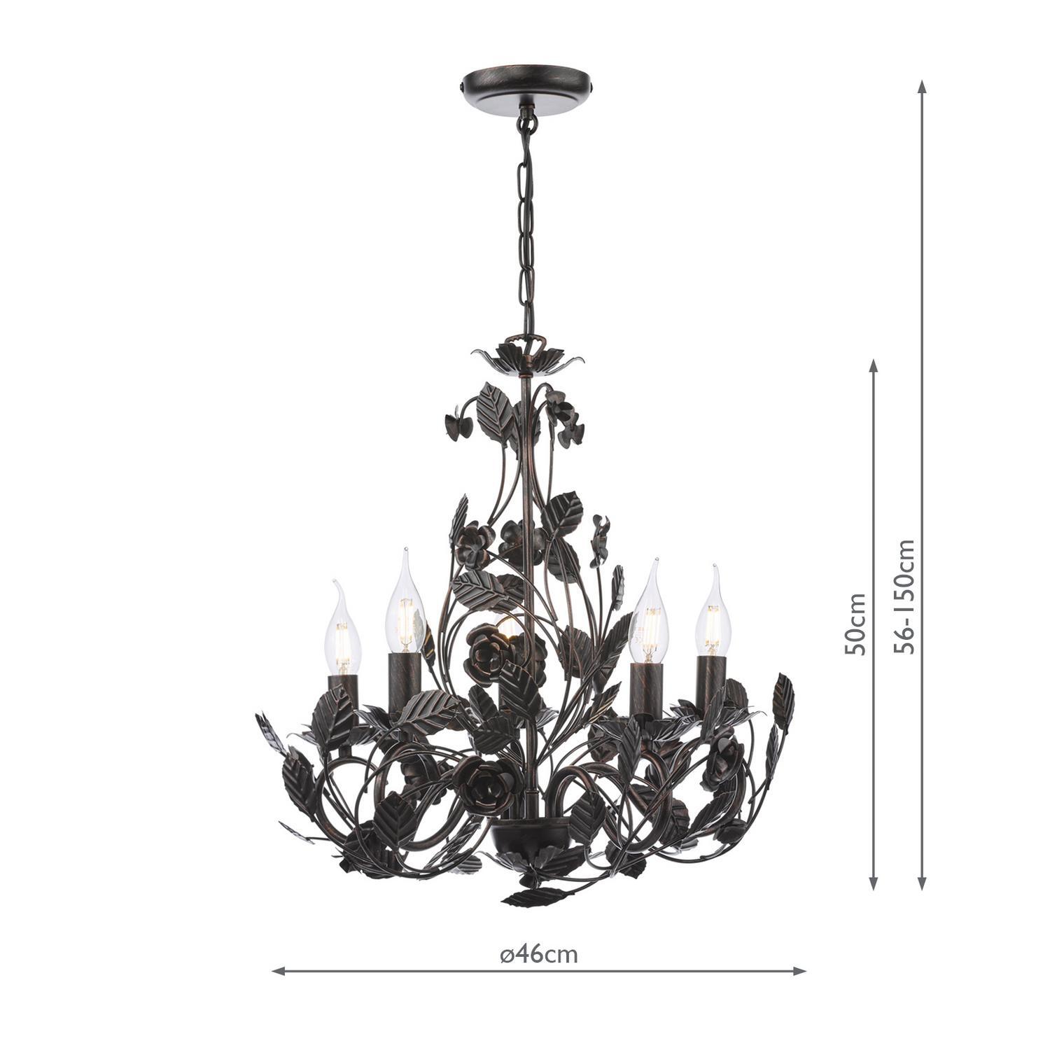 Dar Priscilla 5 Light Pendant Matt Black Bronze