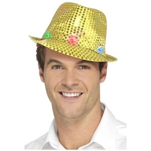 Smiffys Unisex Adult Sequin Light Up Trilby (Batteries Included)