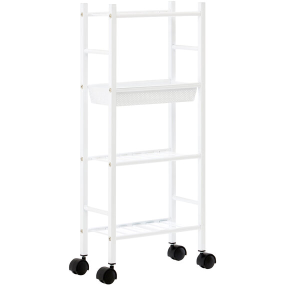 Dara 4 Tier White Trolley with Basket