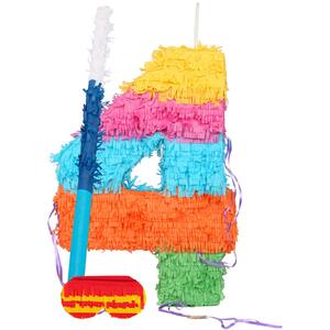 Number 4 Pinata Set with Stick & Blindfold - Blue Stick