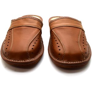 Men's Natural Leather Slippers Shoes, Slip-On Sandals Mules (Brown, Size: 10.5 UK / 45 EU)