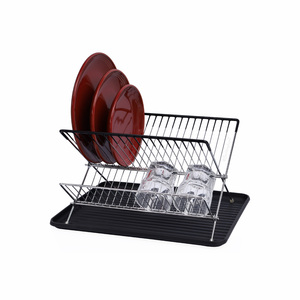 Buckingham Folding 2-Tier Dish Drainer with Drip Tray, chrome metal, 36 x 25 x 25 cm.