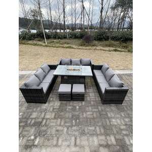 11 Seater Outdoor Rattan Sofa Set Garden Furniture Gas Firepit Set