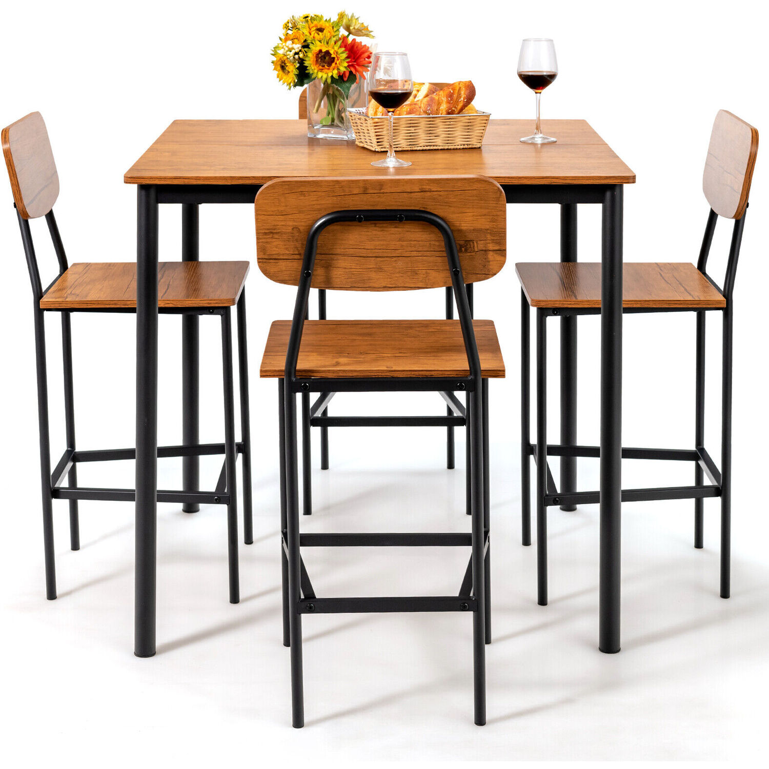 Costway Industrial Space Saving Kitchen Dining Table Set - Brown