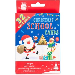 Pack of 32 Fun Christmas School Cards
