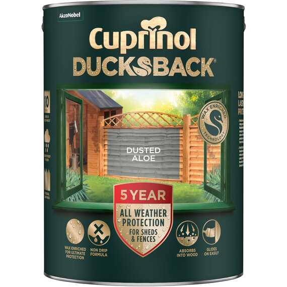 Cuprinol 5 Year Ducksback Dusted Aloe 5L shed and fence treatment