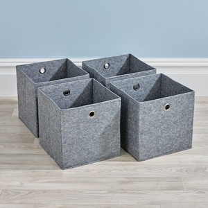 Grey Felt / Felt Home Source Pack of 4 Cube Canvas Fabric Storage Insert Boxes shot 17033569