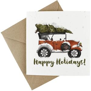 Snowy Red Car - Plantable Wildflower Seed Christmas Cards - 10 Pack