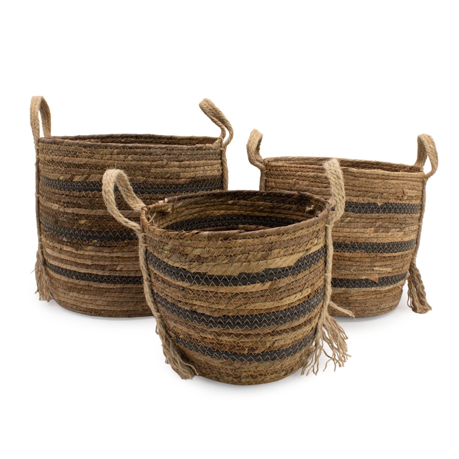 Kdmk Banana Leaf And Seagrass Storage Baskets Set Of 3 - Brown