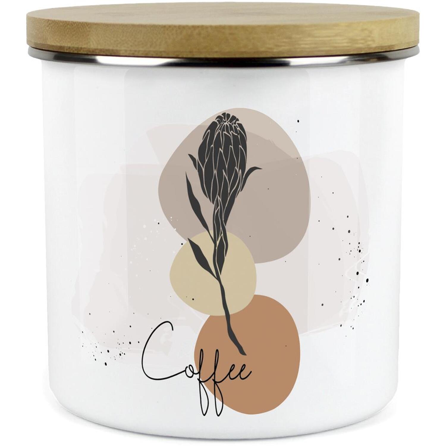 Proteas Coffee Storage Canister - Enamel & Bamboo Floral Minimalist Coffee Jar - Image 2