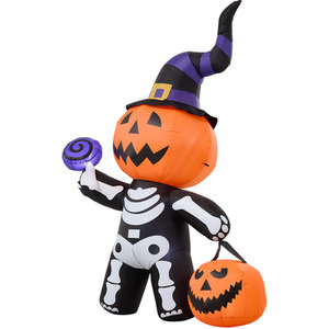 8FT Halloween Pumpkin Head Skeleton Inflatable with LED Lights