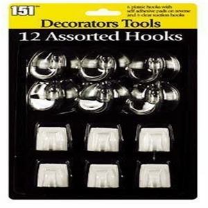 12 Assorted Hooks - 6 Suction Hooks 6 Self Adhesive Plastic Hooks {DC}