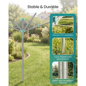 Foldable Rotary Washing Line with Cover, Silver