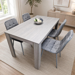 Grey Dining Table Set With 4 Grey Velvet Tufted Chairs