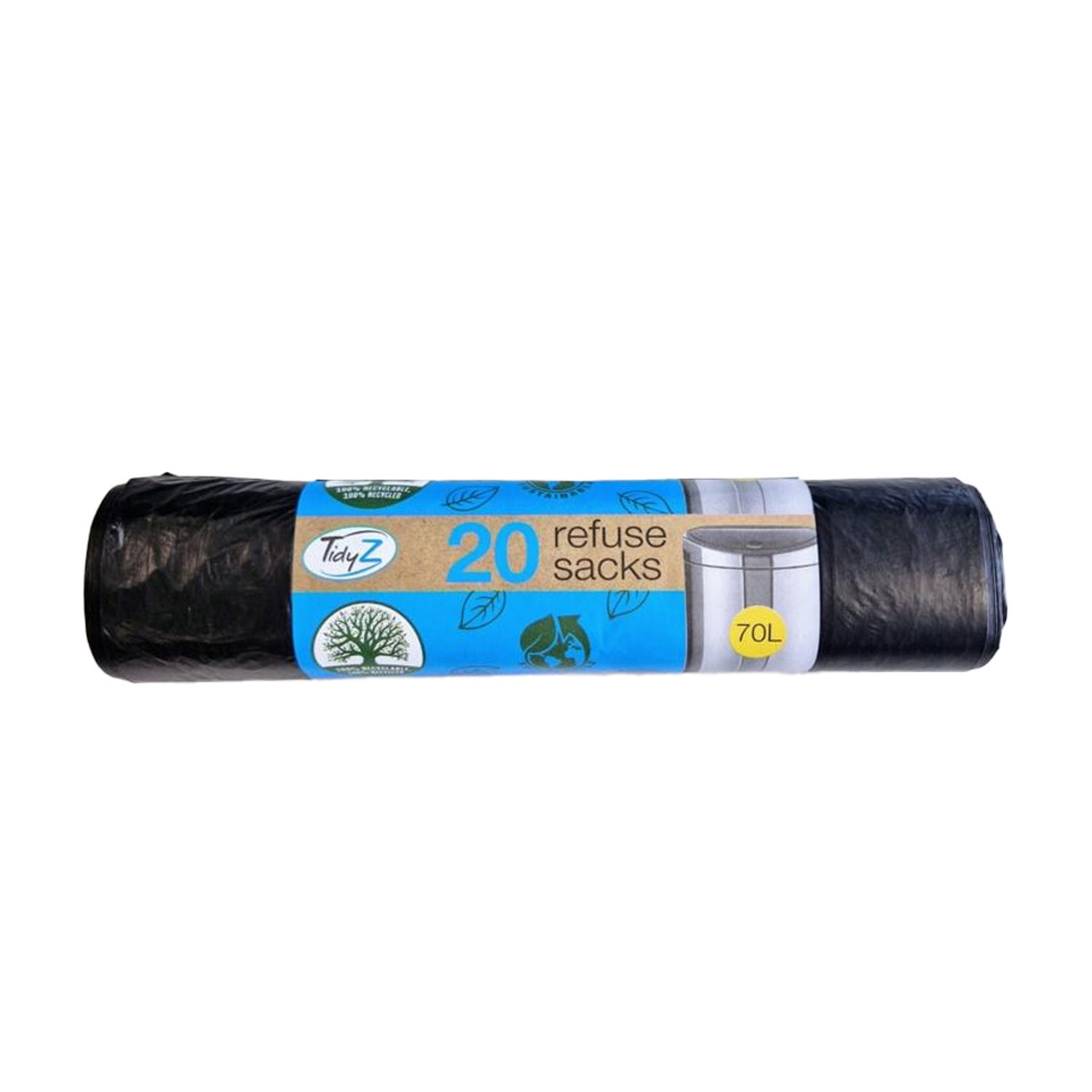Tidyz 70L Plain Bin Bags (Pack Of 20) - Black