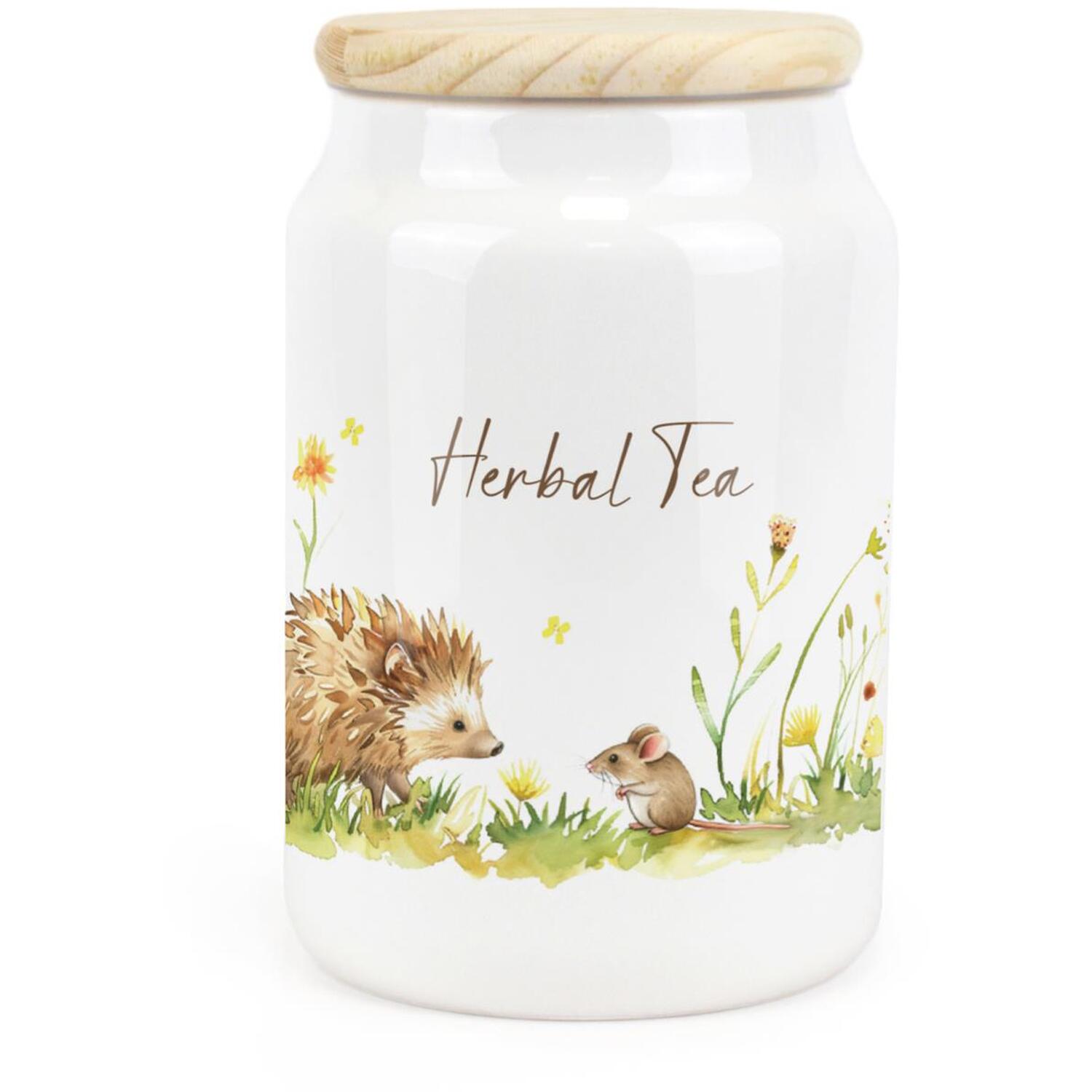 Purely Home Hedgehog & Mouse Ceramic Herbal Tea Storage Canister - White