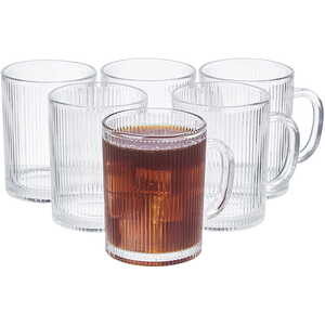 Eden & Willow Set of 6 Tall Ribbed Glass Coffee Mugs 350ml