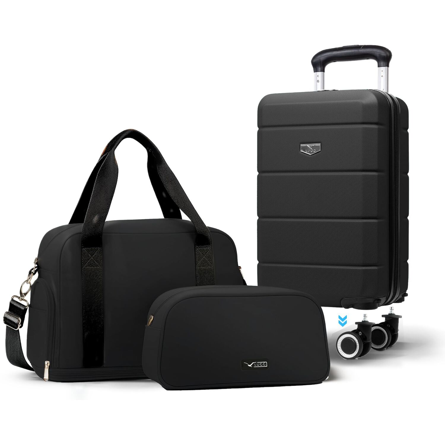 Lugg Jetset 3-Piece Travel Set - 40 Cm Suitcase, Duffel Bag, Toiletry Bag - Black