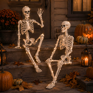 Set of 2 Light Up Poseable Skeletons - 90cm