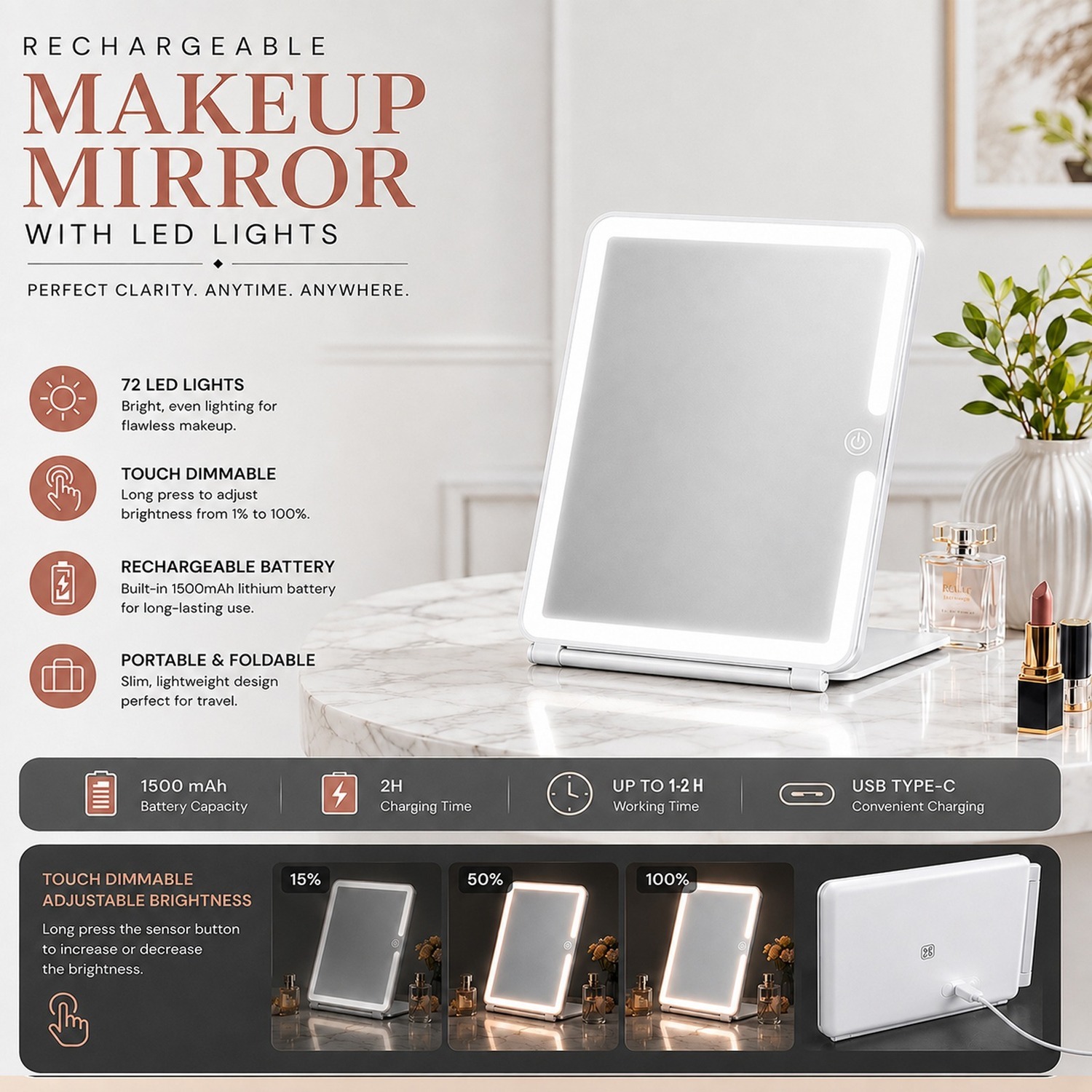 Atek Travel Makeup Mirror - White