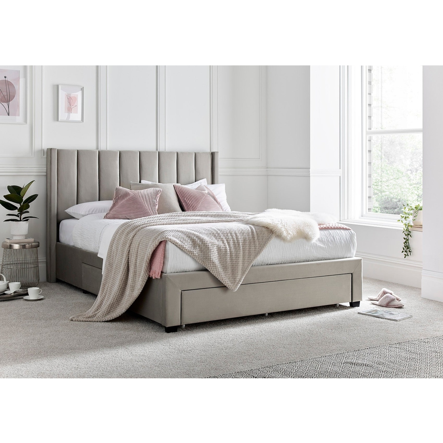 Time4sleep Champagne Upholstered Drawer Bed Frame - Double - Light-Brown
