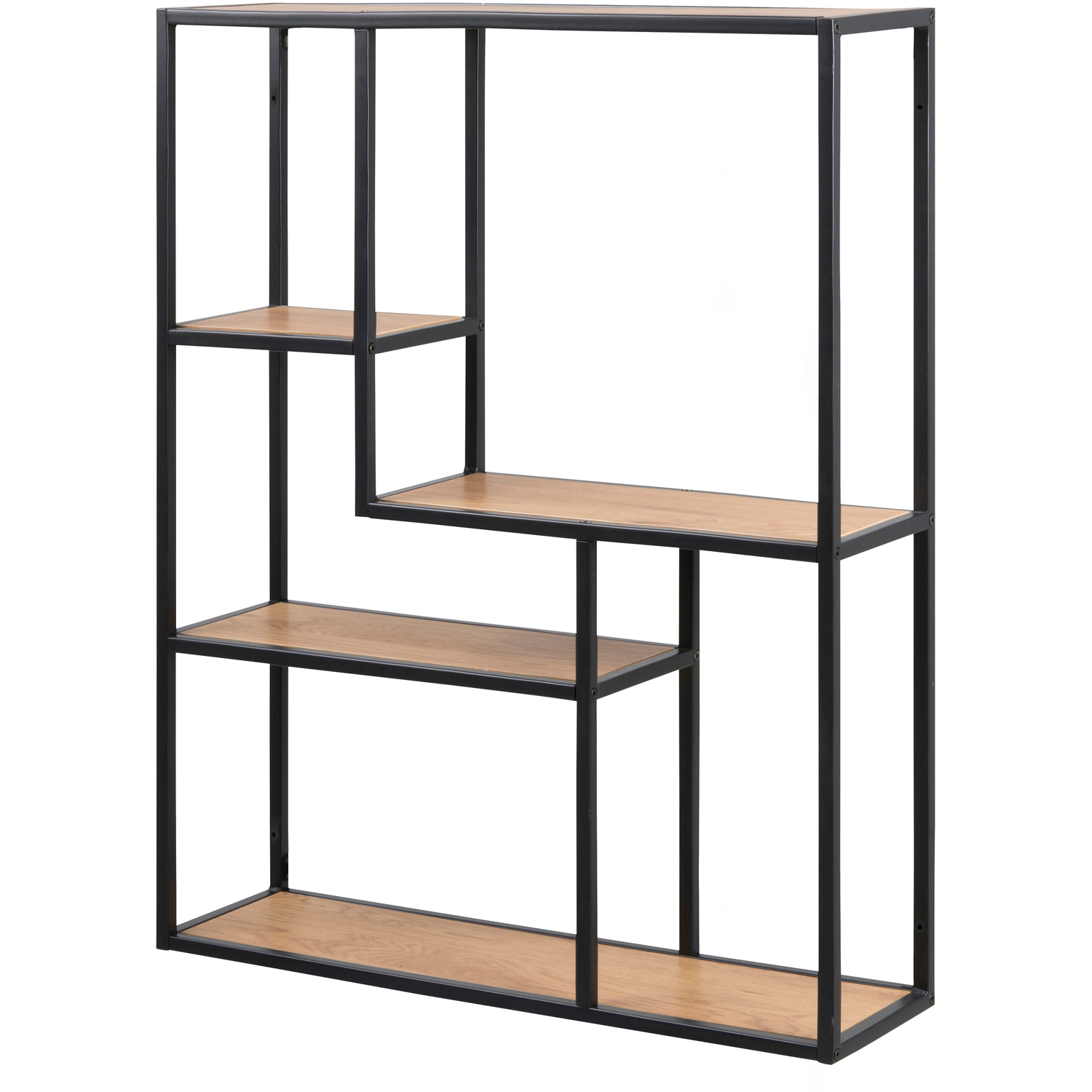 Indoor Furniture Group Seaford Black Metal Wide Wall Shelf - 3 Oak Shelves - 75cm Width - Image 3