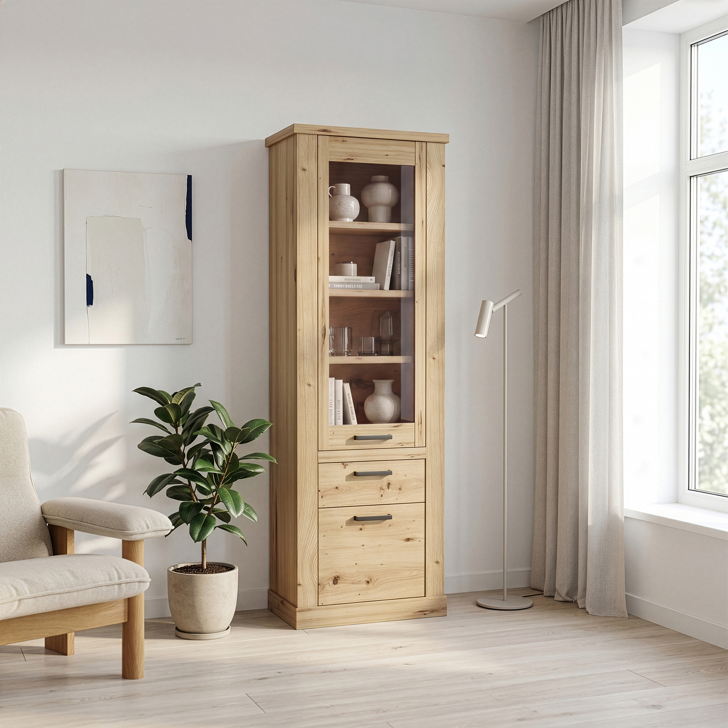 Furniture To Go Corona Narrow Display Cabinet In Artisan Oak - Artisan Oak