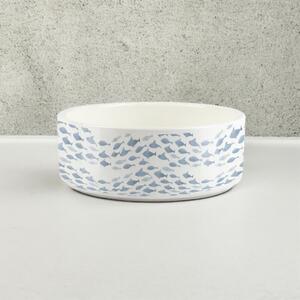 Watercolour Fishes Small Ceramic Pet Bowl Set - White Food/Water Dishes For Cats & Dogs