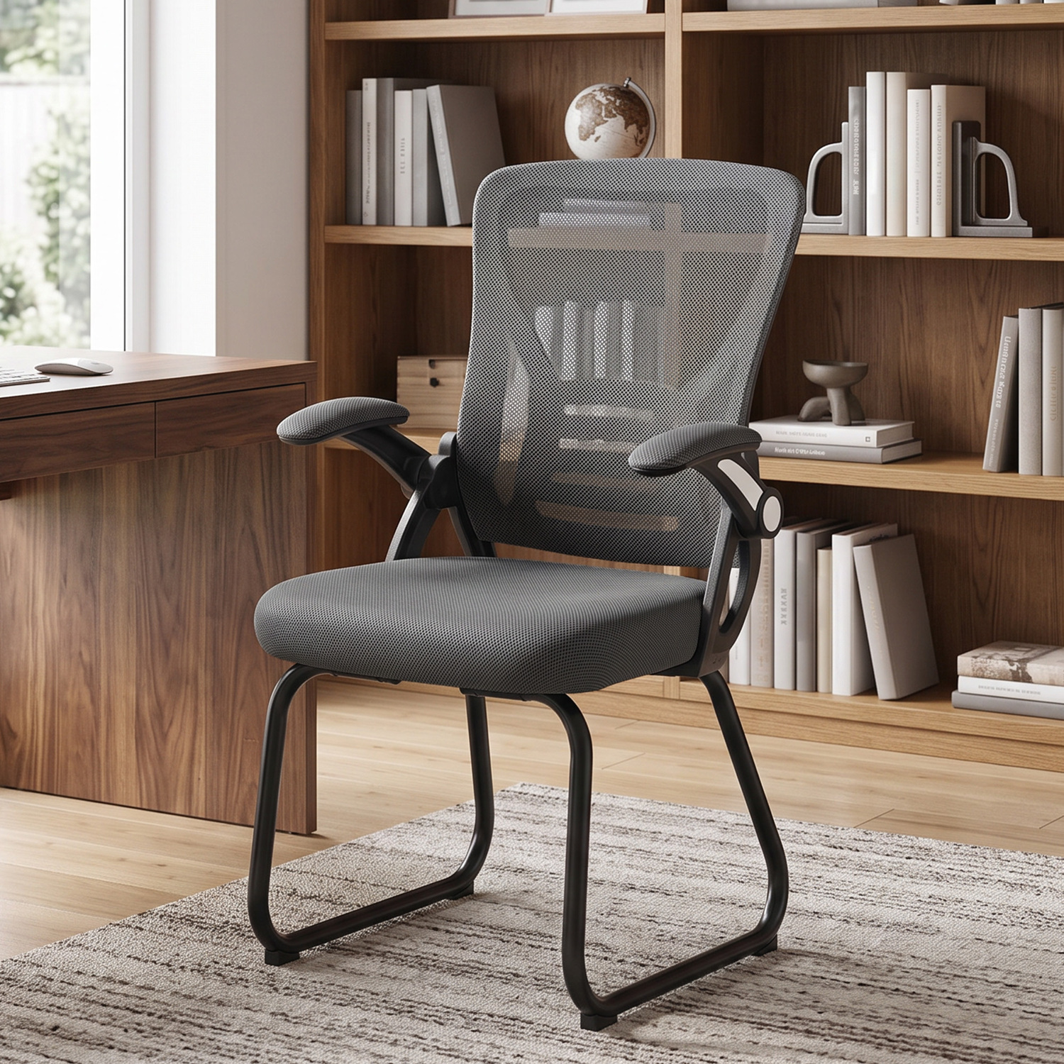 HOMCOM Office Chair with Mesh Backrest & Steel Legs, Dark Grey - Image 5