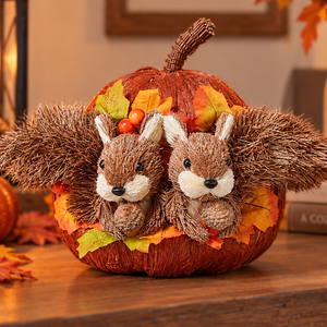 Squirrels & Pumpkin Ornament Polystyrene Autumn Decoration