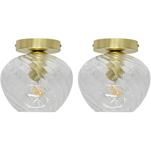 Set Of 2 Bradson Clear Swirl Glass Satin Brass Ceiling Lights
