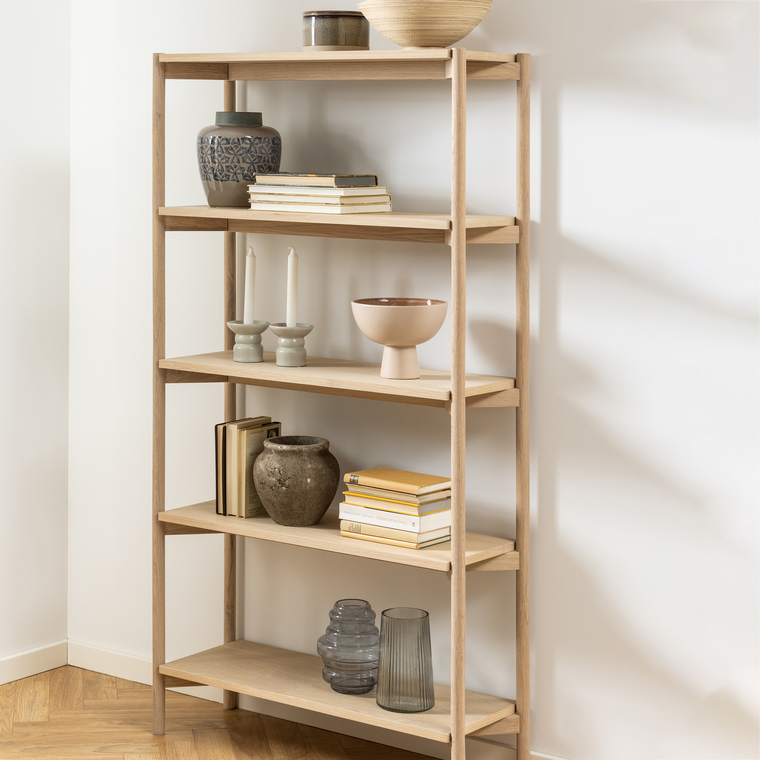 Furniture To Go Braidwood Bookcase With 4 Shelves In White Oak Veneer - White Oak