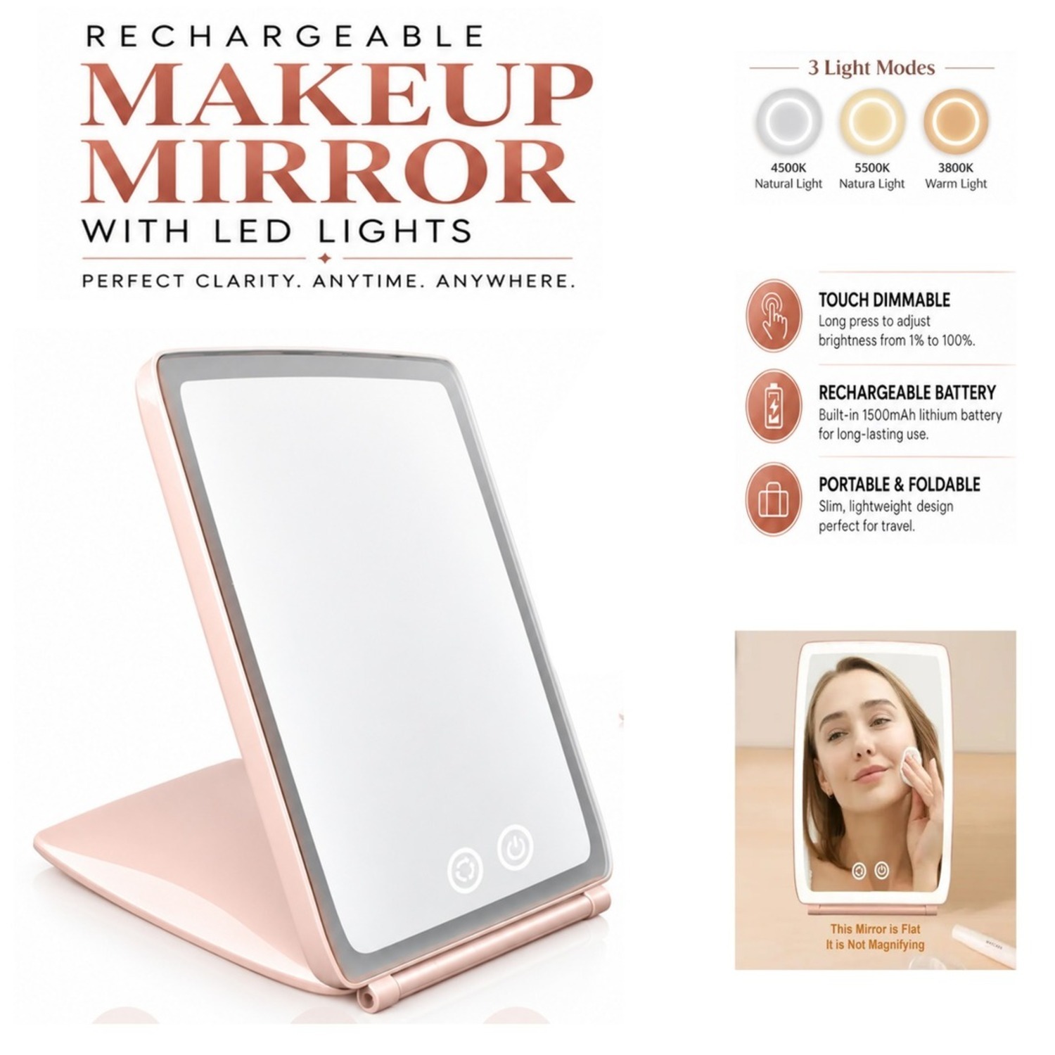 Atek Travel Makeup Mirror - Pink
