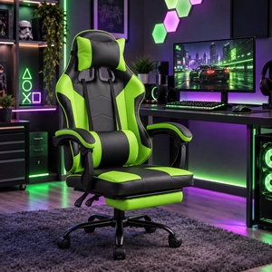 Green Ergonomic Gaming Chair with Footrest