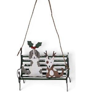Shoeless Joe Dogs on Bench Christmas Tree Decoration