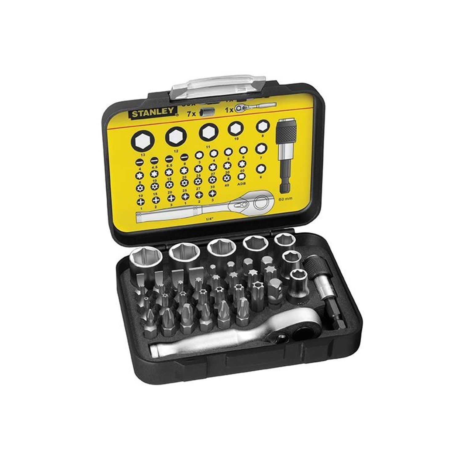 Stanley Hand Tools 1/4In Drive Ratchet, Bit & Socket Set, 39 Piece - Multi Colour