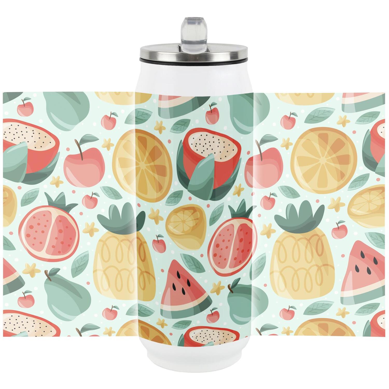 Purely Home Summer Fruits Large Drinking Can Flask With Straw - Multi