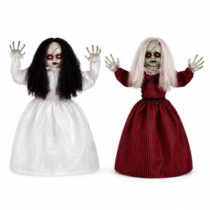Adult Halloween Animatronic Jumping & Walking Dolls Spooky Party Decoration Prop Pack of 2