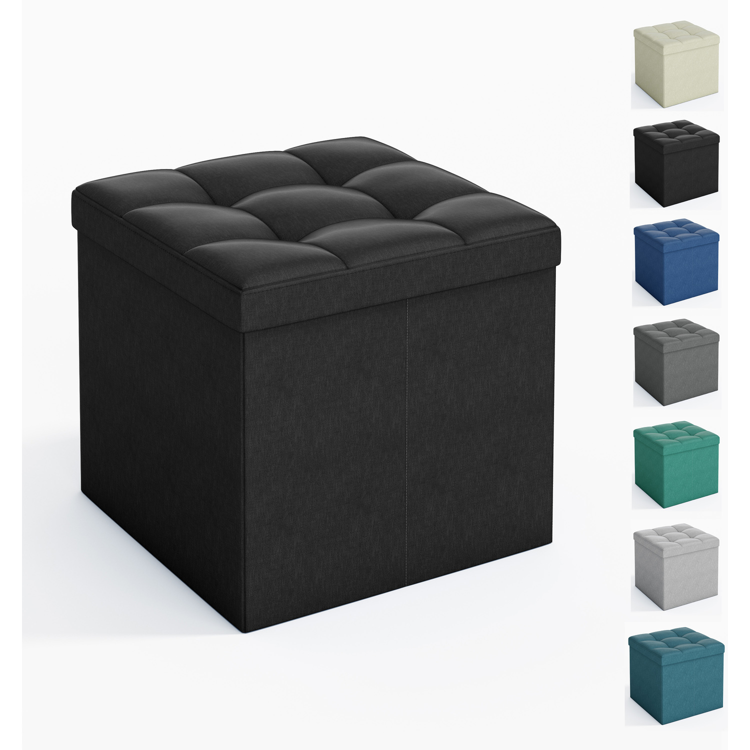 Mcc Direct 38Cm Square Foldable Storage Ottoman Upholstered Footstool A - Beige