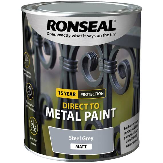 Ronseal Direct to Metal Paint Steel Grey Matt 750ml.