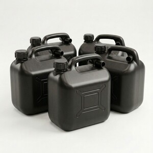 Pegdev 5L Black Plastic Diesel Fuel Can with Safety Cap and Flexible Spout Pack of 5