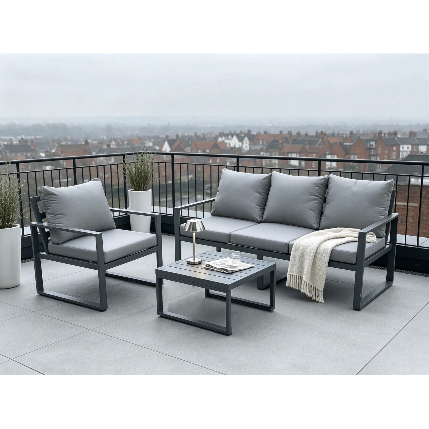 Rackhams Dark/Grey Aluminium Outdoor Garden Furniture Set Lounge Sofa Chairs Square Coffee Table Sets Conservatory Set - Image 2