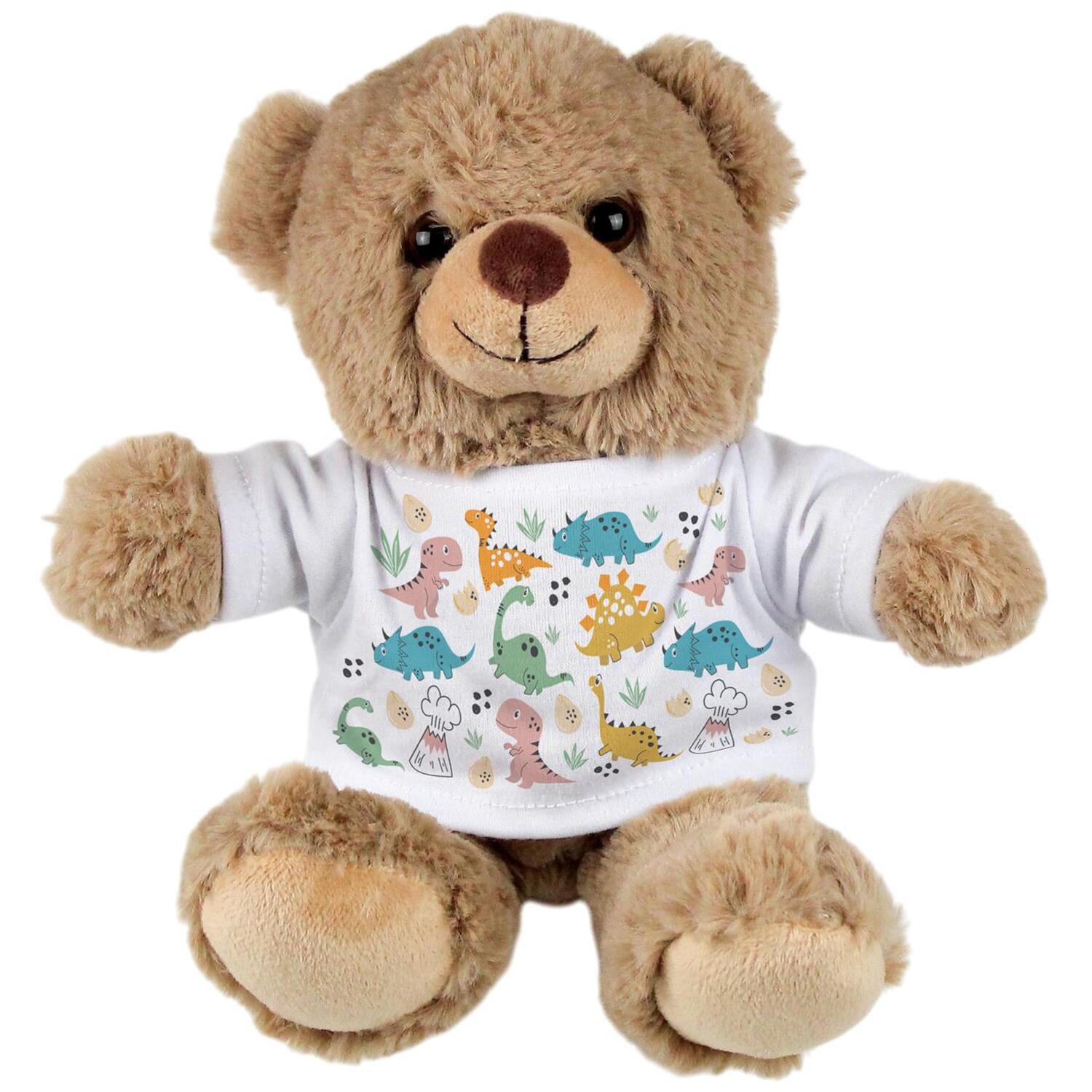 B&Q -  Cartoon Dinosaurs Teddy BearSmall Plush Toy Gifts For BoysLight Brown Stuffed Animal With Printed T-Shirt - Image 3