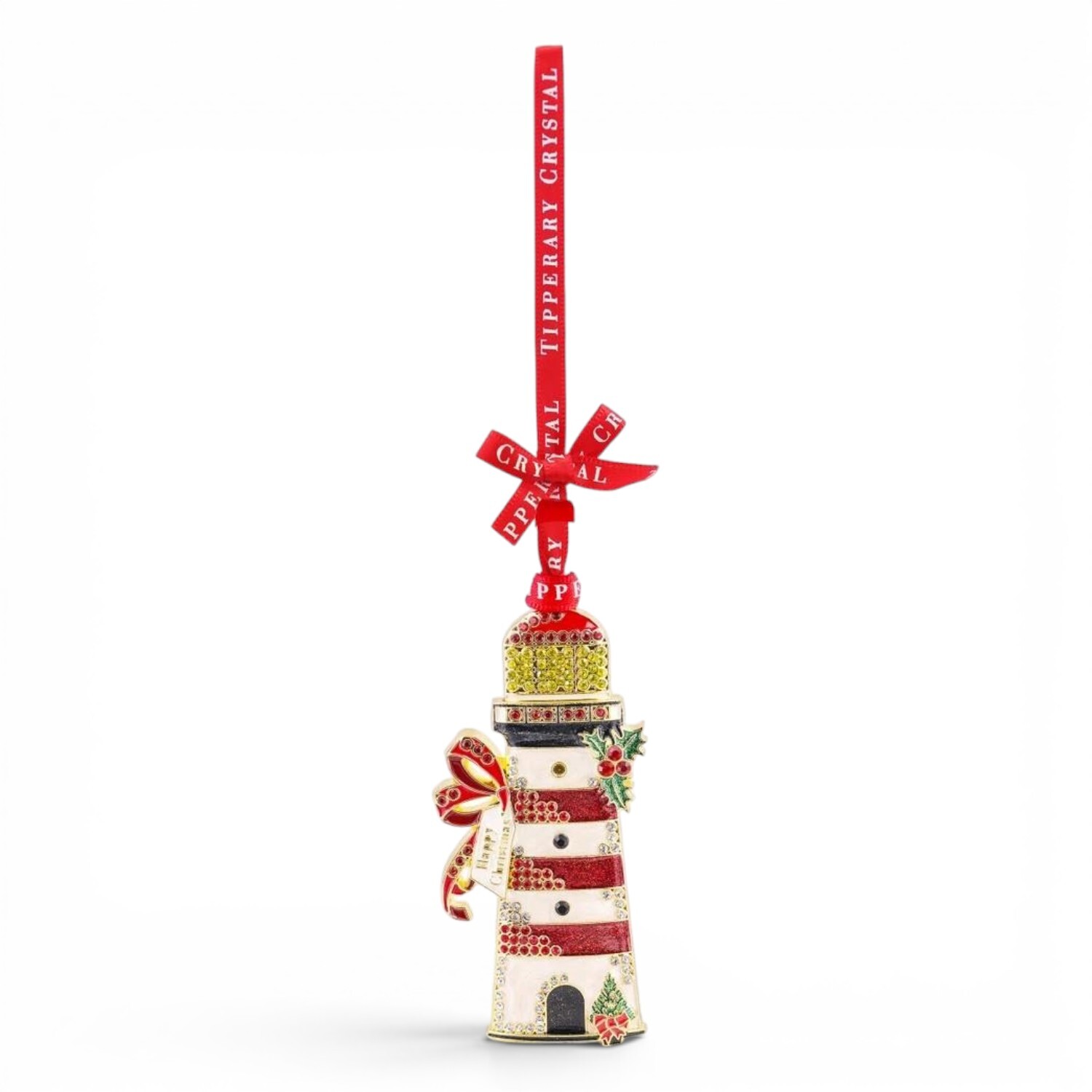Tipperary Crystal Sparkle Collection Lighthouse hanging decoration | Tipperary Crystal lighthouse ornament, shimmering accents, red ribbon, star-shaped gift box. - Image 2