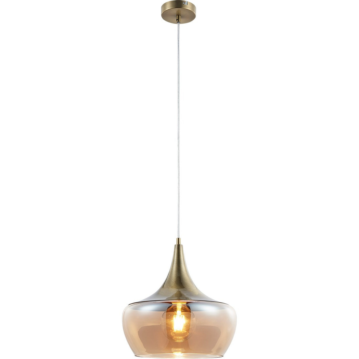 B&Q - Luminosa Arola Dome Pendant Ceiling Light Brass-Coloured Amber Glass Shade 1X E27 - Image 2