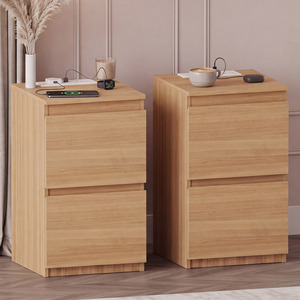 Contemorary 2 Drawer Bedside Chest With Power Outlet (Set of 2)