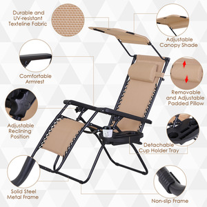 Beige Outsunny Zero Gravity Garden Deck Folding Chair shot 877862