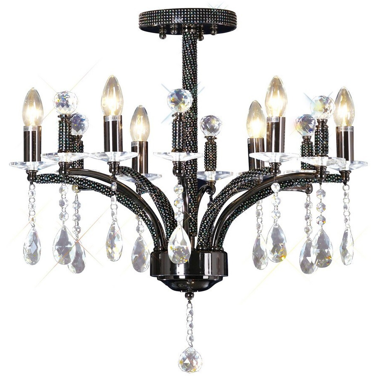 Fiore Semi Flush Ceiling Pendant 6 Light Black Chrome, Crystal - Black Chrome